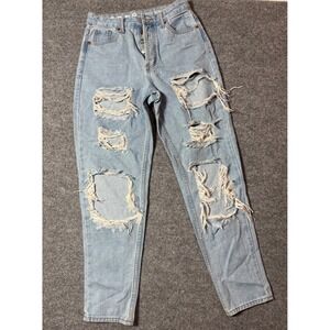 S.O.N.G. Classic Mom Jeans Size 3/26 Light Wash Distressed Ripped Denim‎